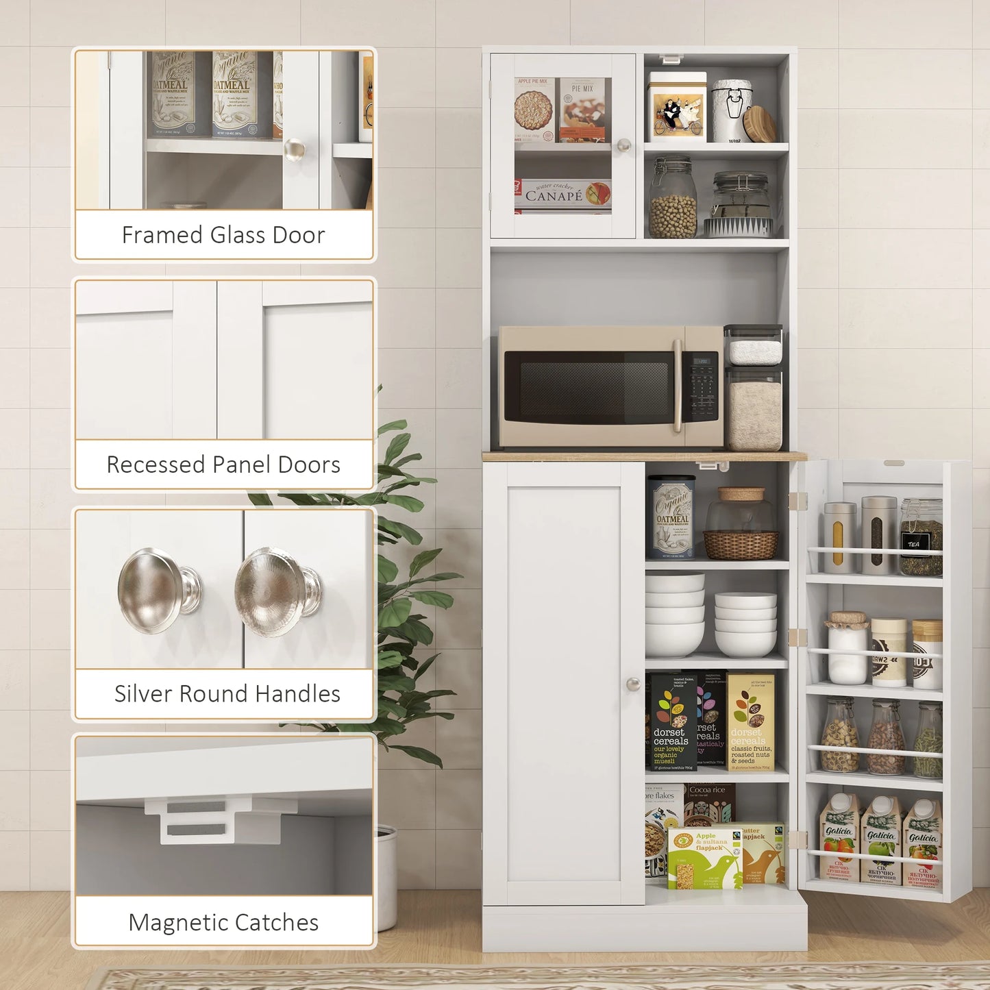 Ljustra 66.5 Inch Tall Kitchen Pantry Storage Cabinet with Microwave Stand