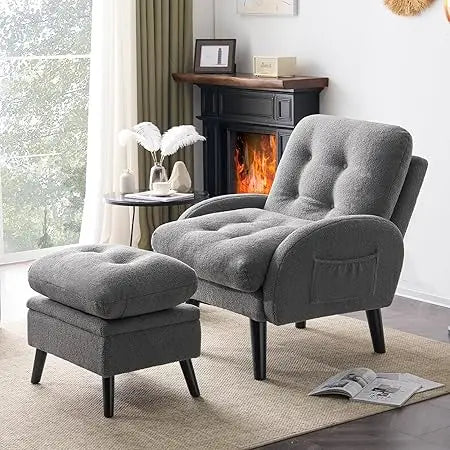 Accent Chair with Ottoman Adjustable Backrest Storage Comfy Armchair