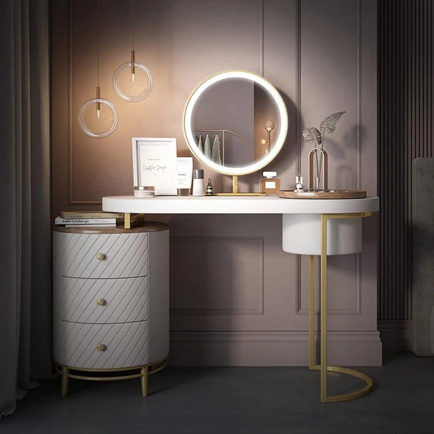 Vanity Desk with LED Lighted Mirror Makeup Table and Storage for Women