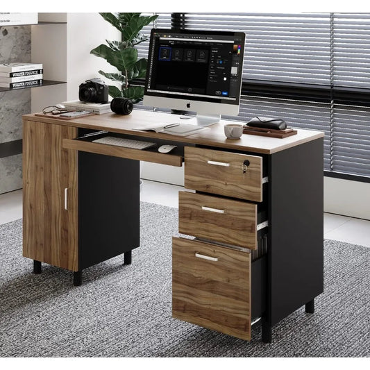 Modern Venice Computer Office Desk with Storage Cabinet and Drawers