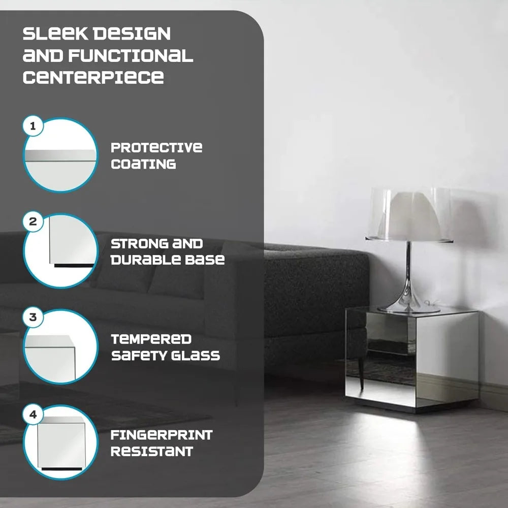 Premium Tempered Glass Side Table Fingerprint Resistant Modern End Table