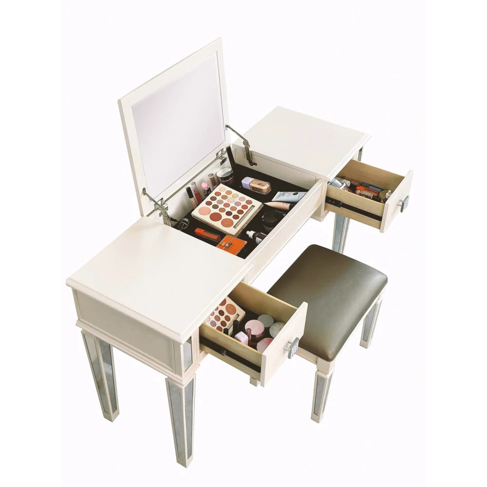 Luxury Mirrored Vanity Desk Set with Stool and Drawer Storage for Bedroom