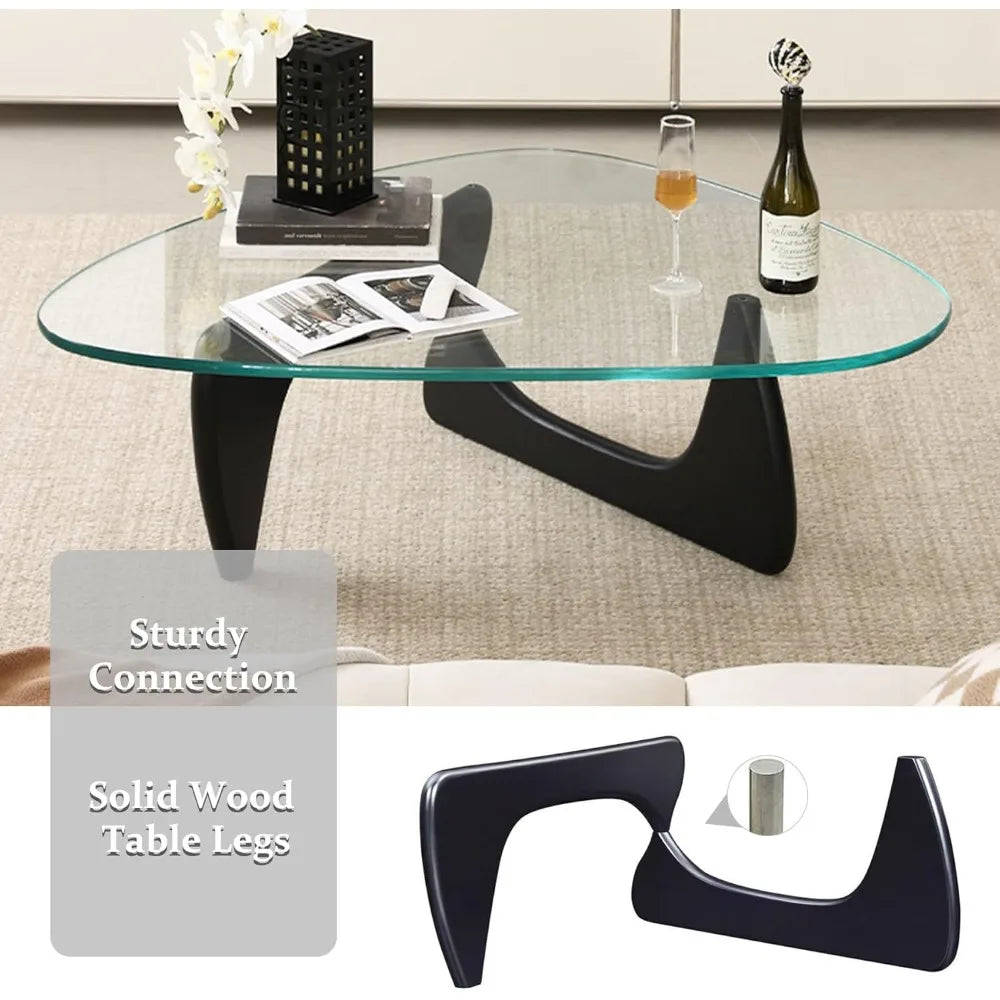 Small Black Glass Coffee Table Mid Century Modern Wood Rustic Design