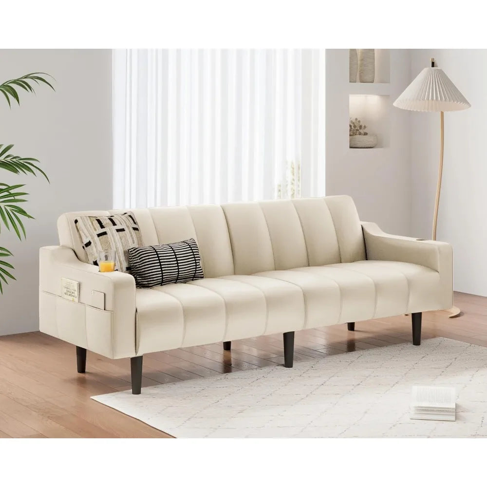 Ljustra 80 Inch Leather Couch Futon Sofa Bed Adjustable Backrest