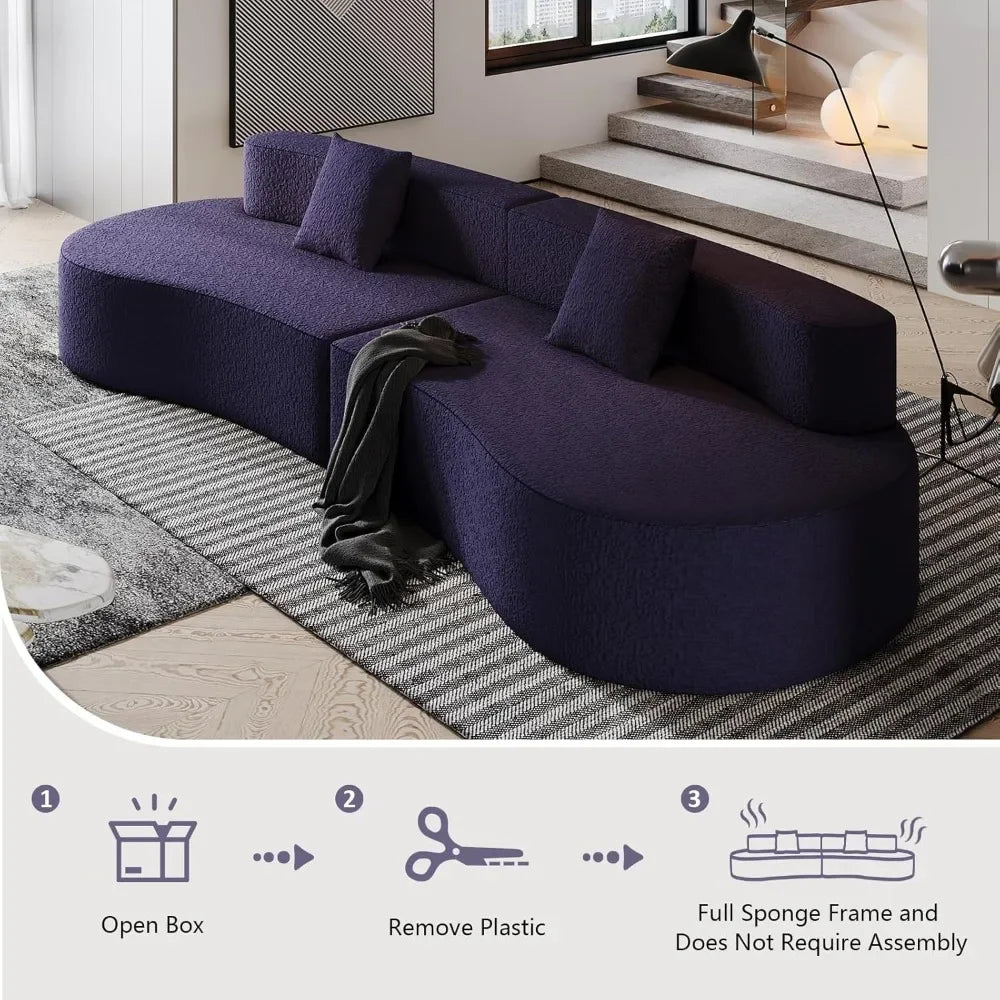 109" Curved Chenille Sectional Sofa – 4-Seater Couch with Pillows, Purple