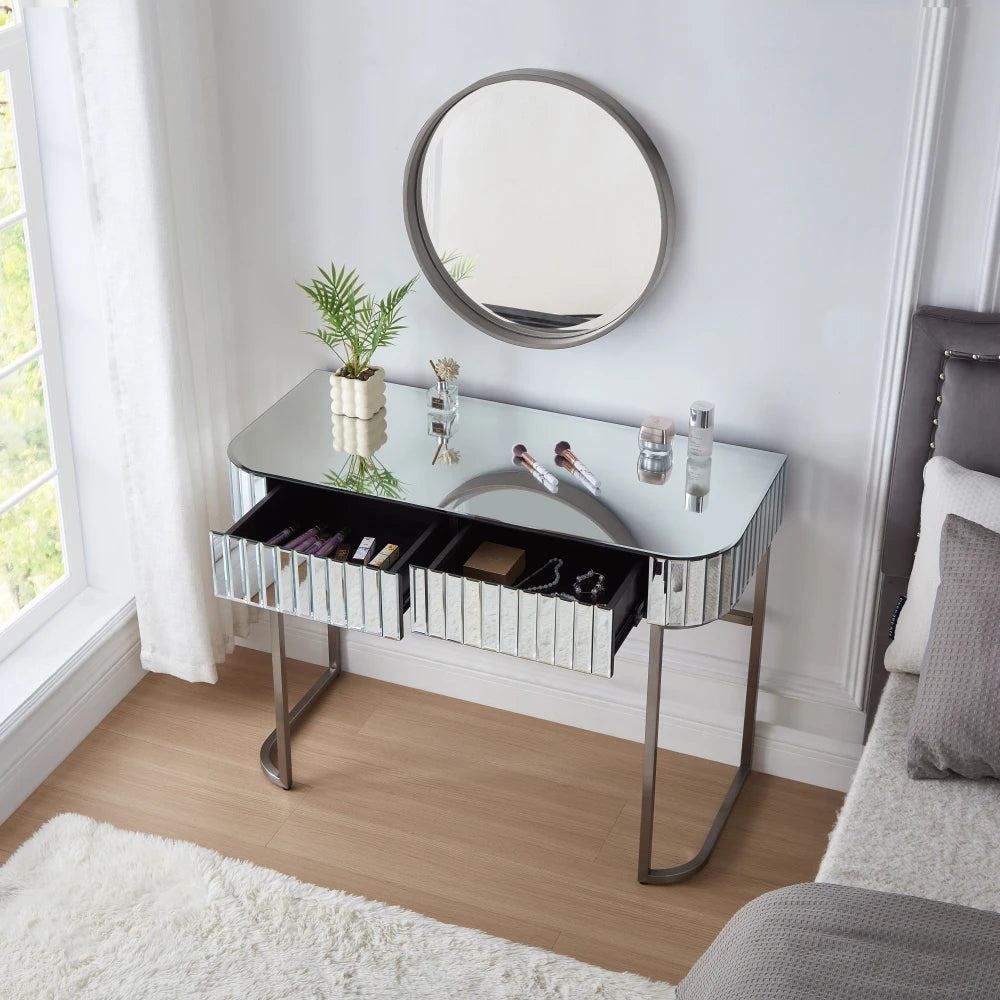 33.9" Mirrored Makeup Vanity Desk with LED Mirror and Storage Drawers