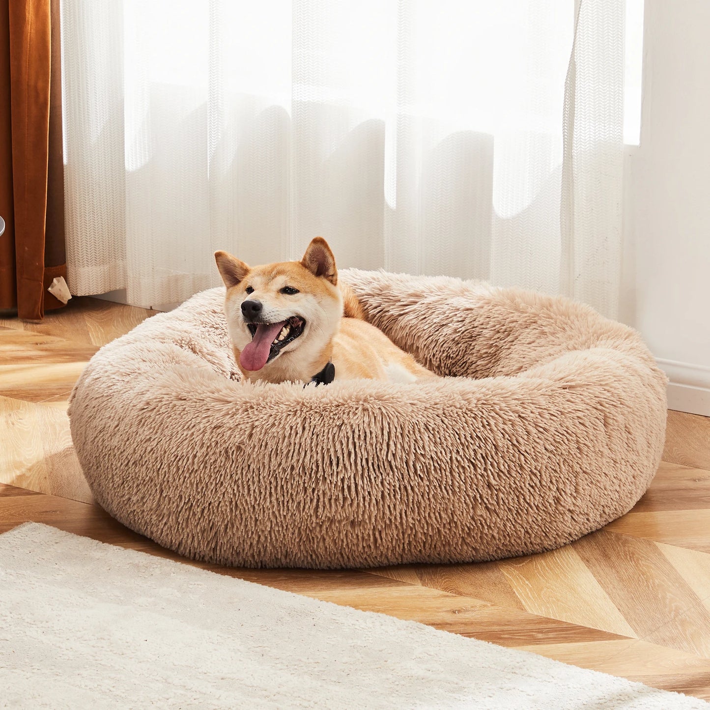 Ljustra Calming Dog Bed Washable Plush Anti-Slip Round Bed for Dogs