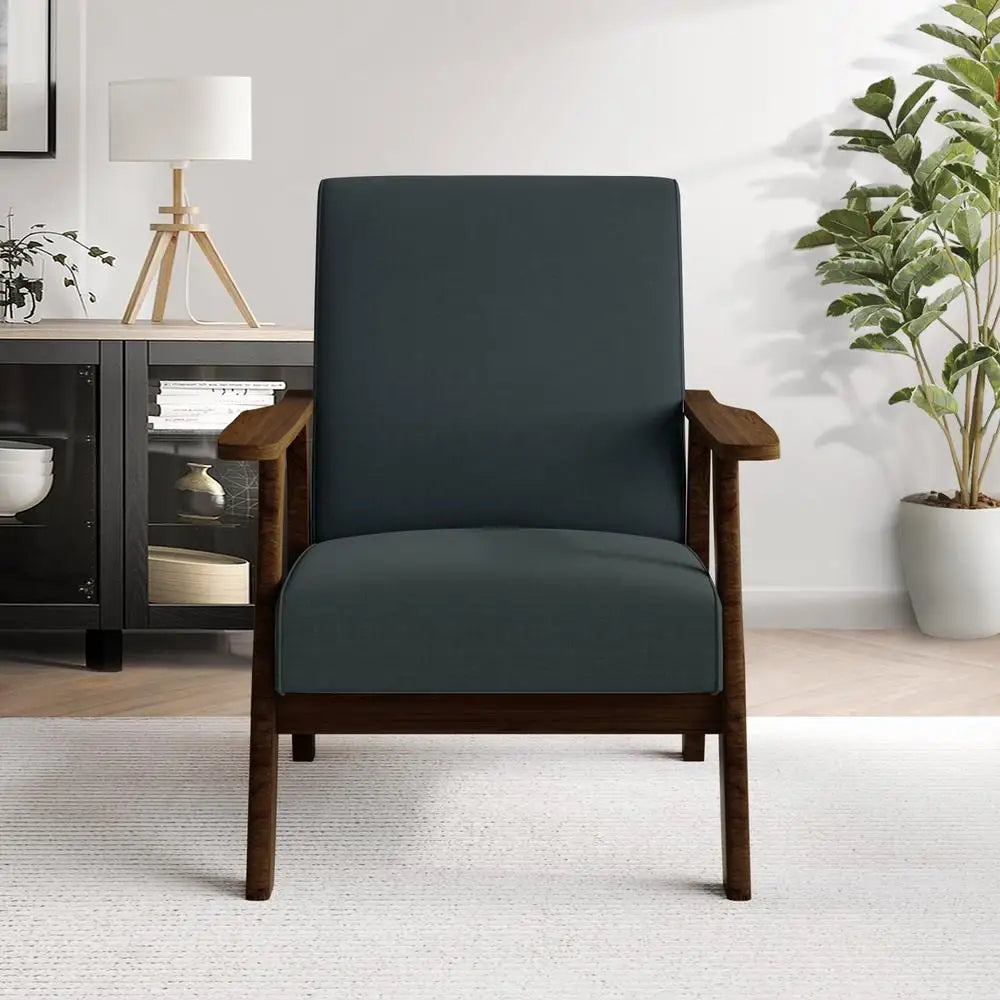 Mid Century Linen Upholstered Accent Chair Solid Wood Frame Ergonomic Design