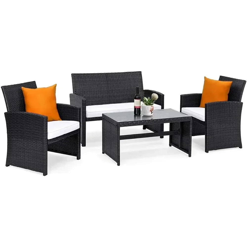 4-Piece Rattan Patio Furniture Set Outdoor Wicker Sofa Coffee Table