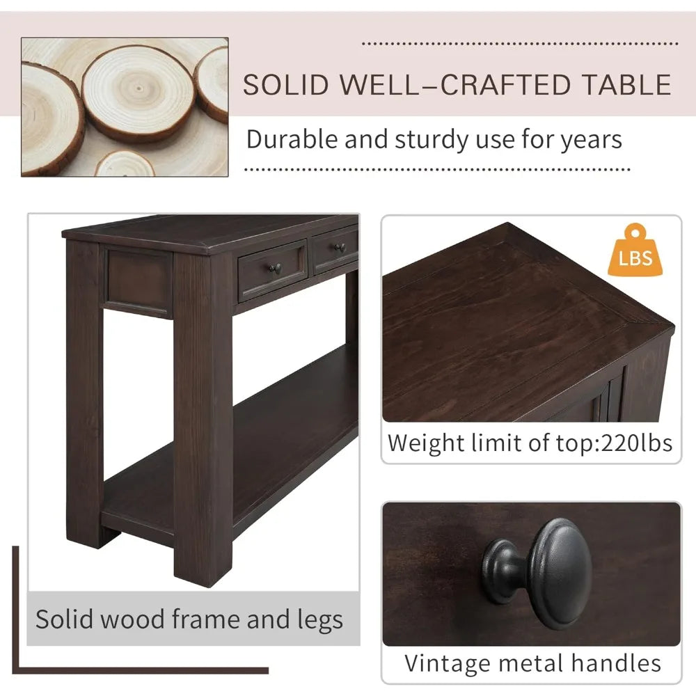 64 Inch Rustic Console Table with Drawer Shelf Storage for Entryway