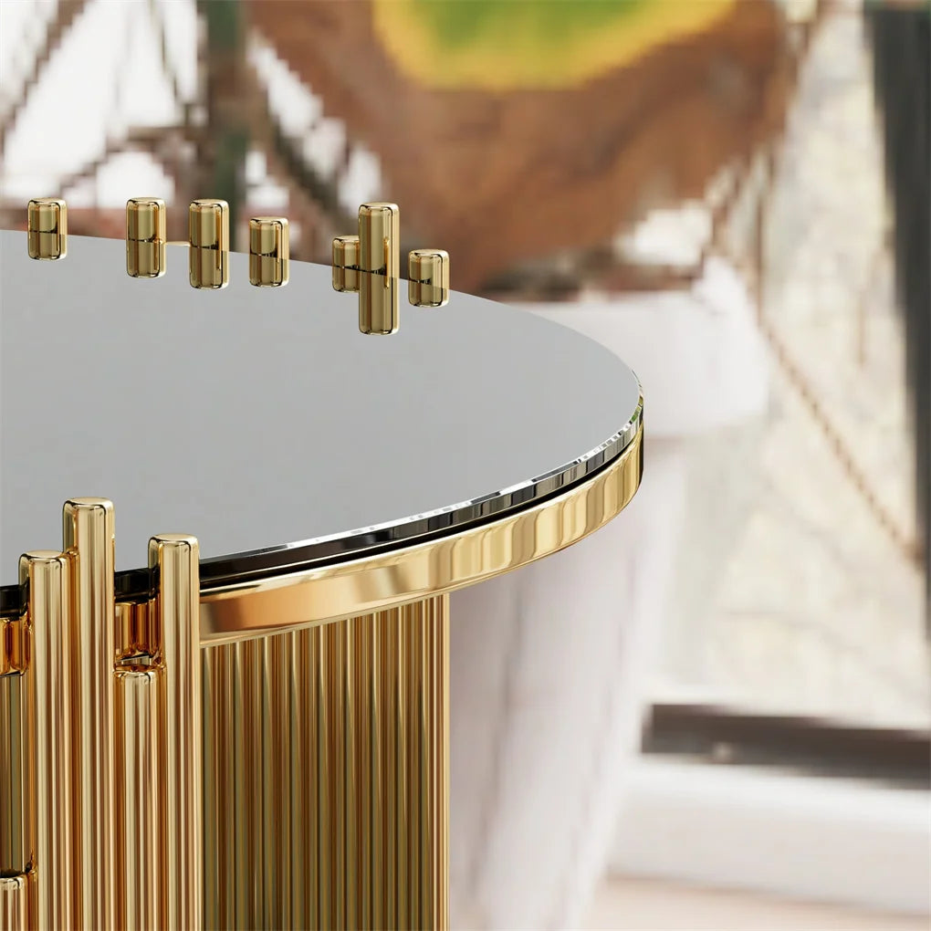 Modern Minimalist Stainless Steel Circular Coffee Table Black Glass