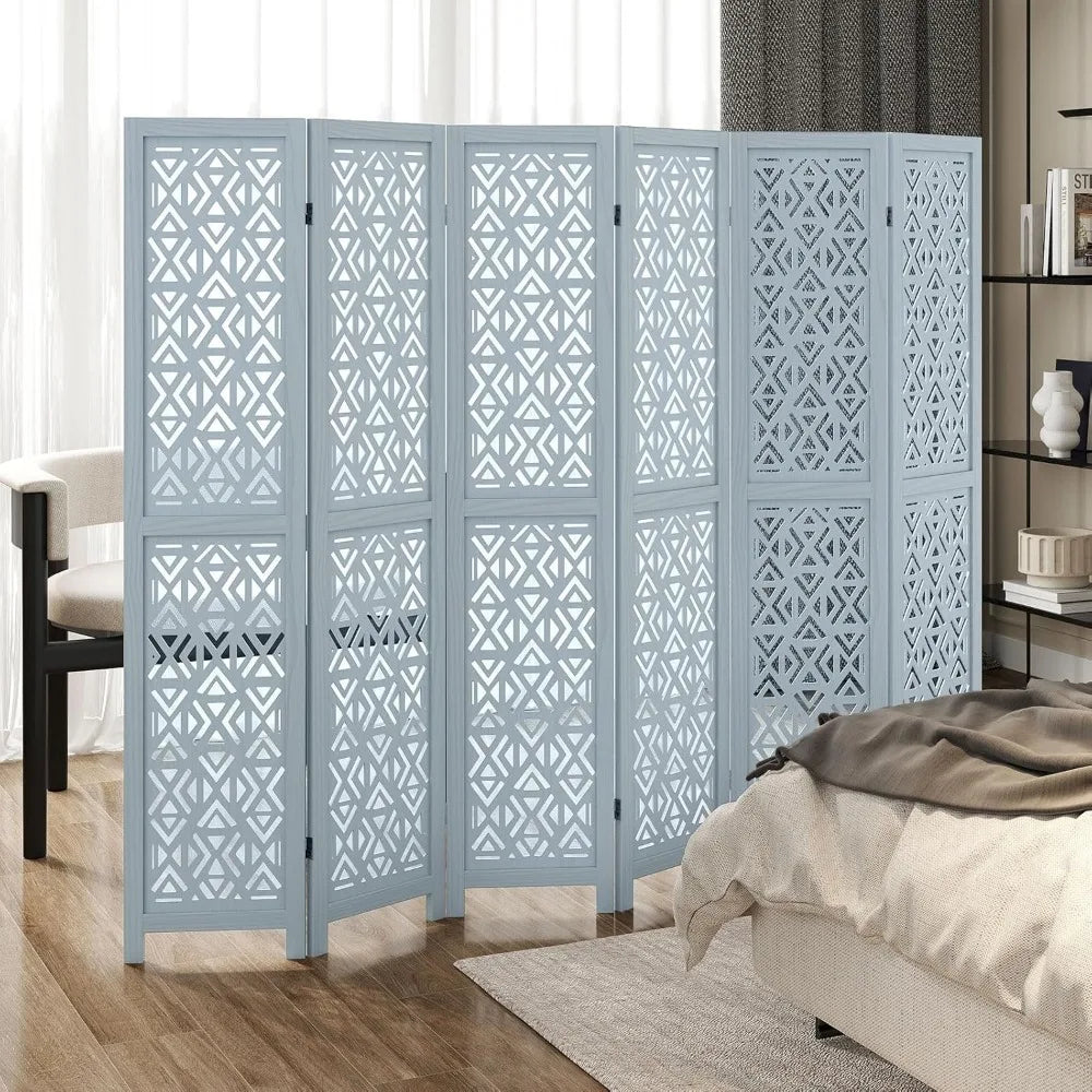 Boho Room Divider 6 Panels Solid Wood Freestanding Privacy Screen