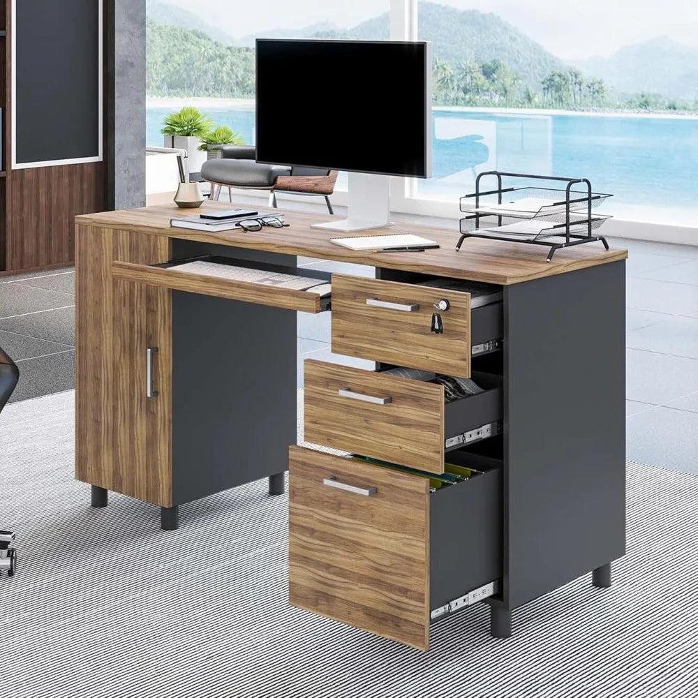 Modern Venice Computer Office Desk with Storage Cabinet and Drawers