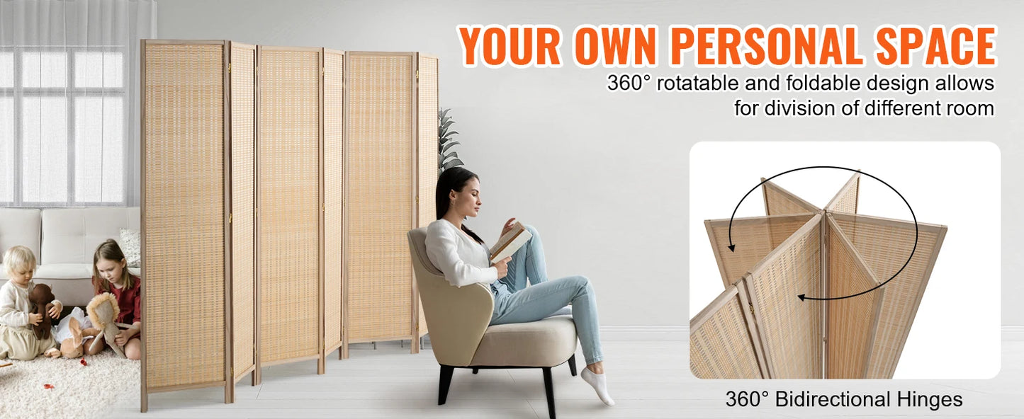 Ljustra 6 Panel Bamboo Room Divider Hand-Woven Folding Privacy Screen