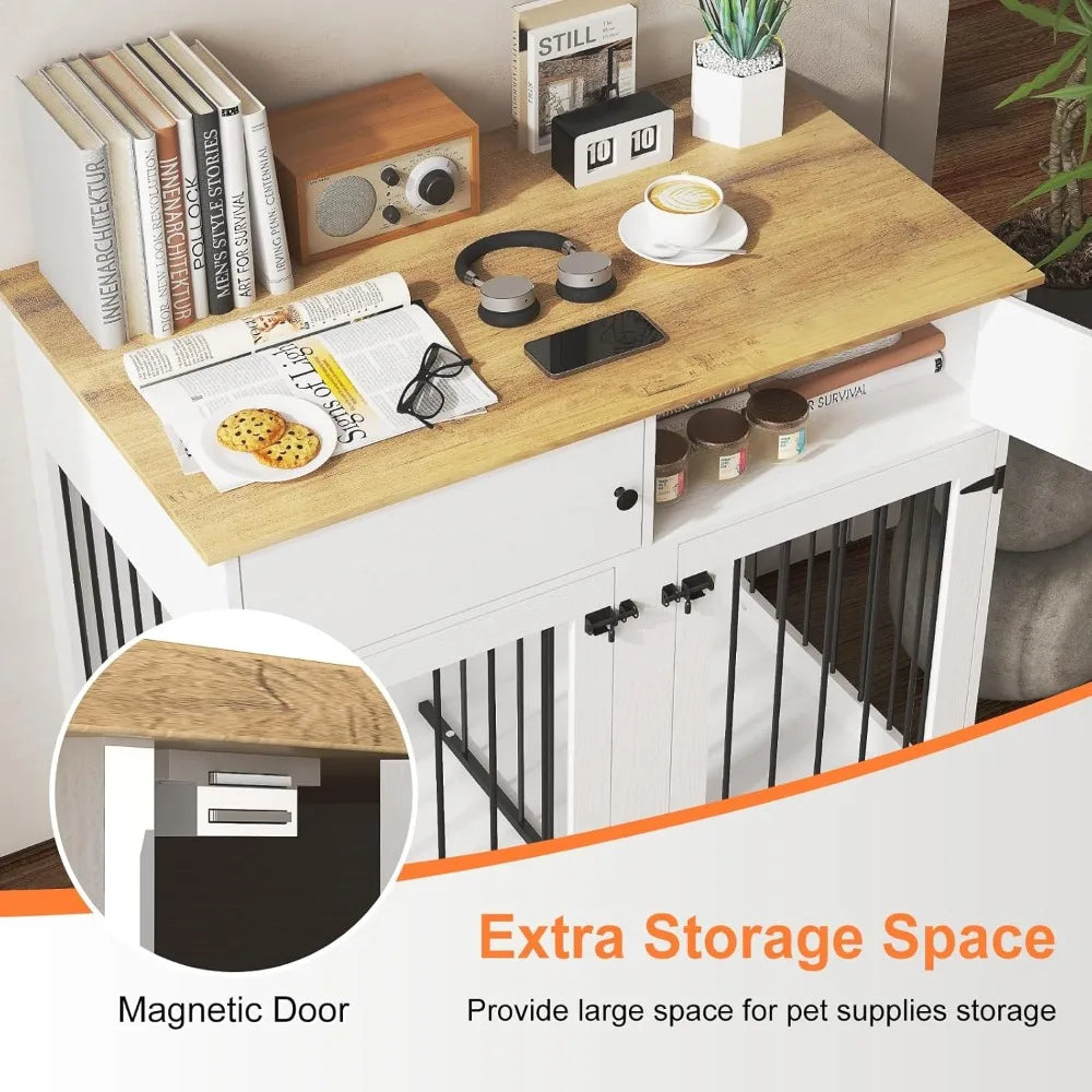 Large Dog Crate Indoor Furniture 41 Inch Wooden Kennel for 2 Dogs