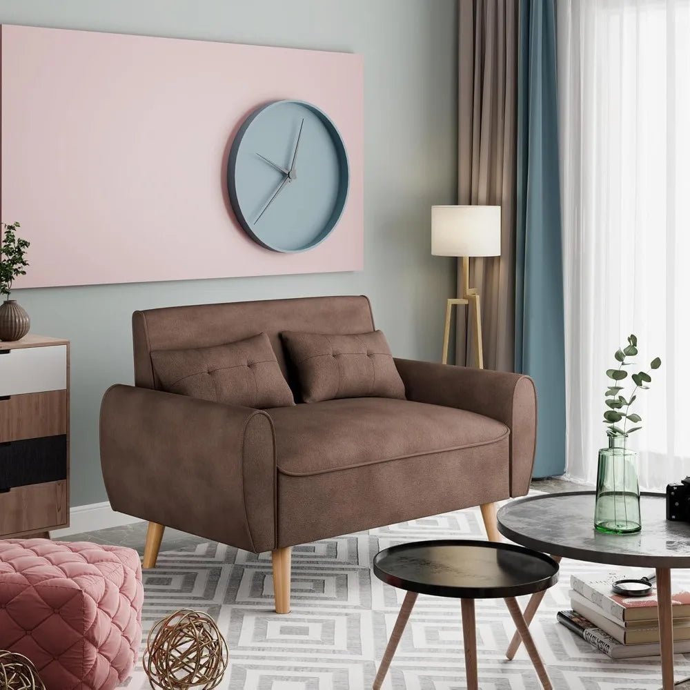 Modern Loveseat Sofa Mid Century Linen Fabric Tufted Couch Living Room