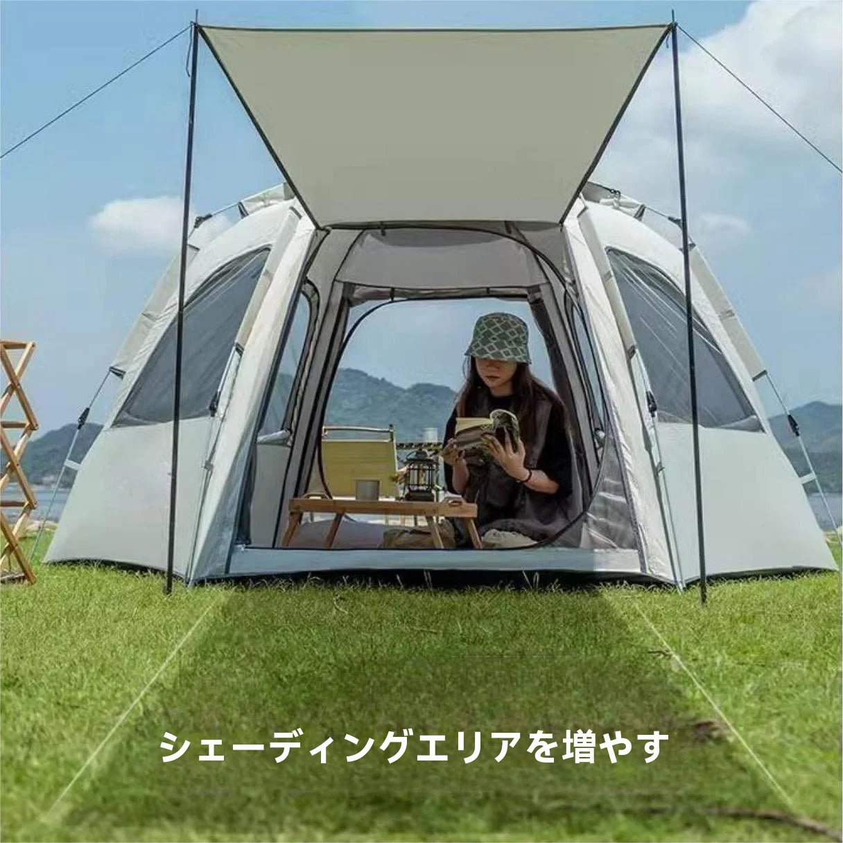Waterproof Pop Up Camping Tent for 4 Person Family with Skylight