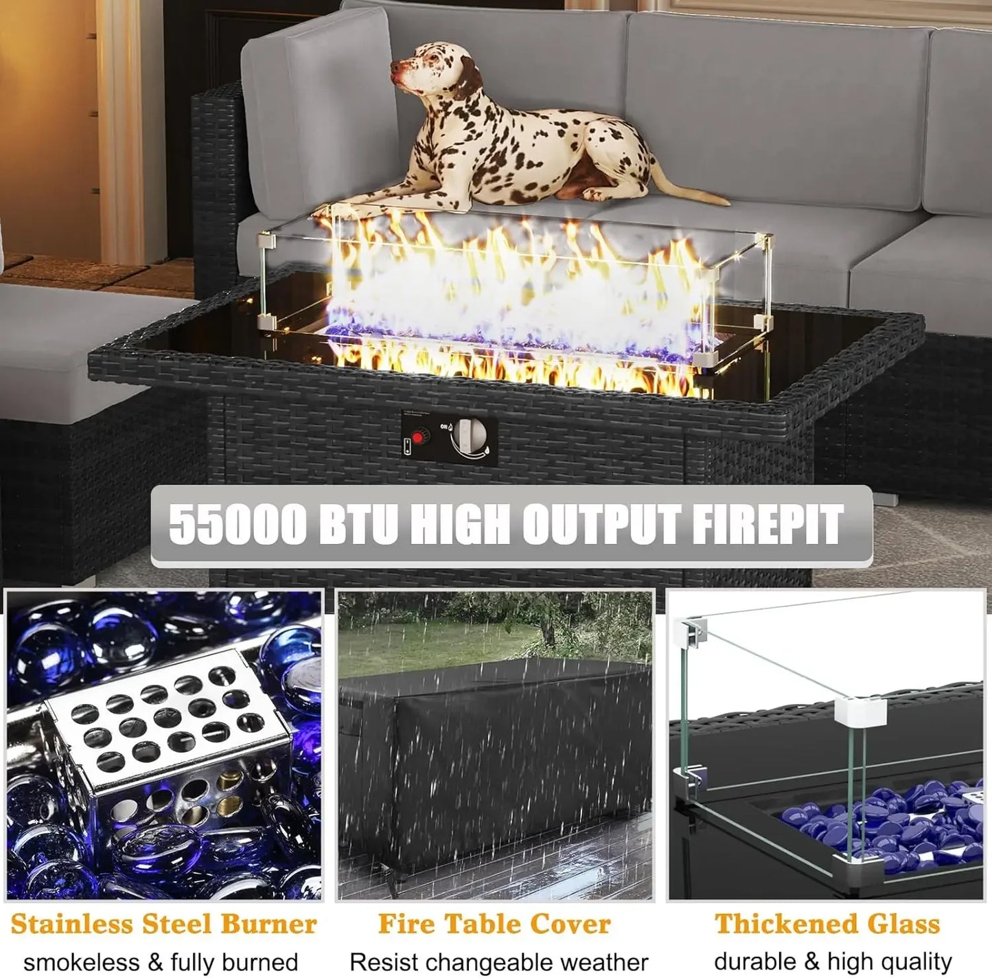 15 Piece Patio Furniture Set with Fire Pit Table Outdoor Sofa Set