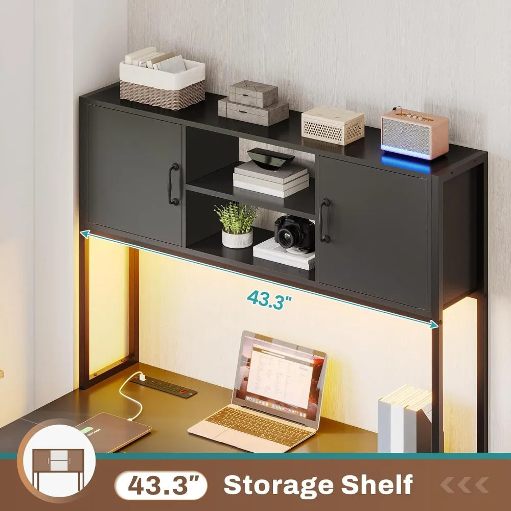 L Shaped Corner Computer Desk with Drawers Power Outlet Gaming Desk