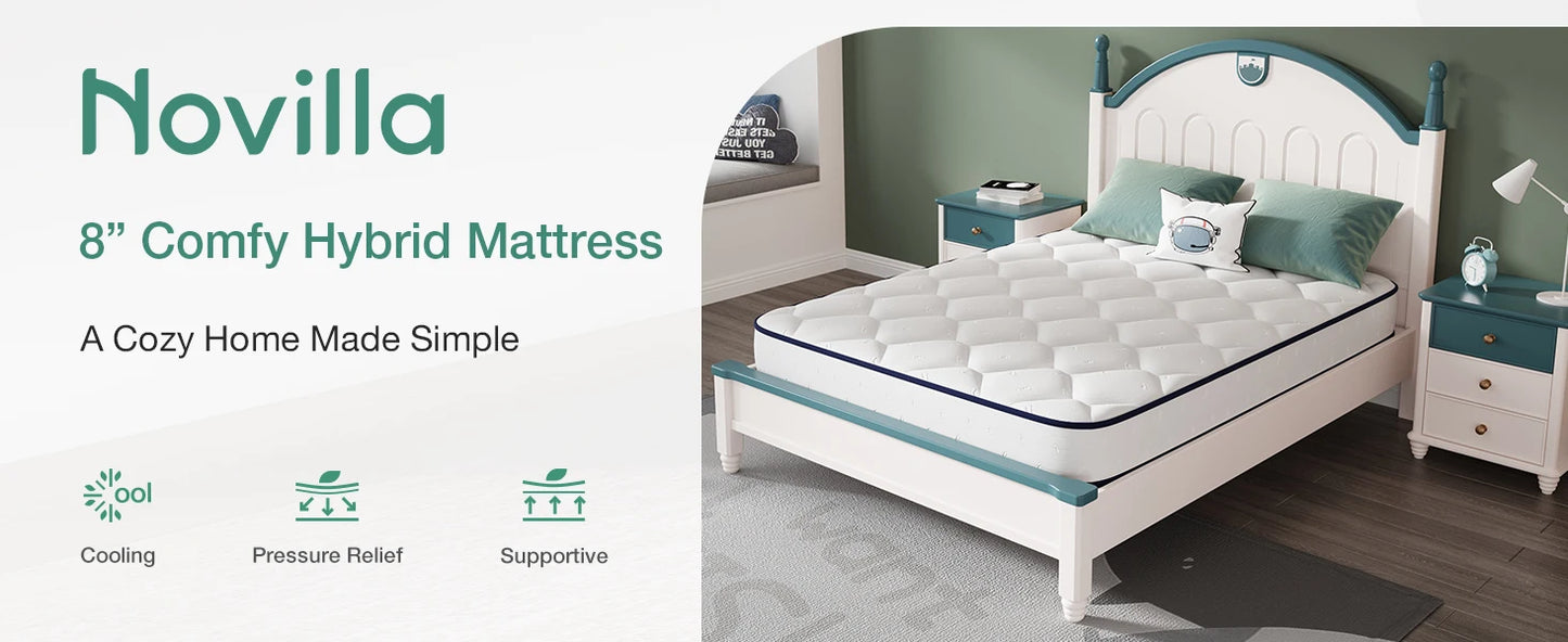 Ljustra 8 Inch Twin Mattress Kids Foam Spring Hybrid Comfortable Sleep