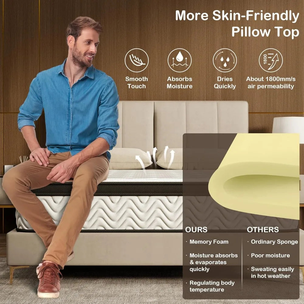 Ljustra 12 Inch Queen Memory Foam Hybrid Mattress for Comfort