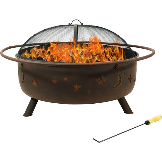 Cosmic Large Outdoor Fire Pit Wood Burning with Spark Screen and Poker