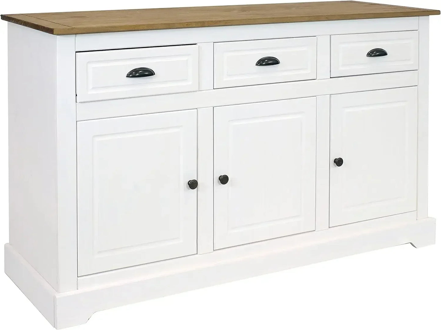Solid Pine Sideboard Cabinet with 3 Drawers and Adjustable Shelf