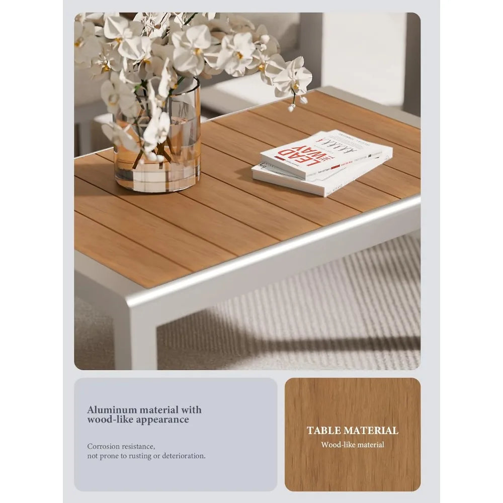 Aluminum Outdoor Coffee Table All-Weather Modern Patio Furniture