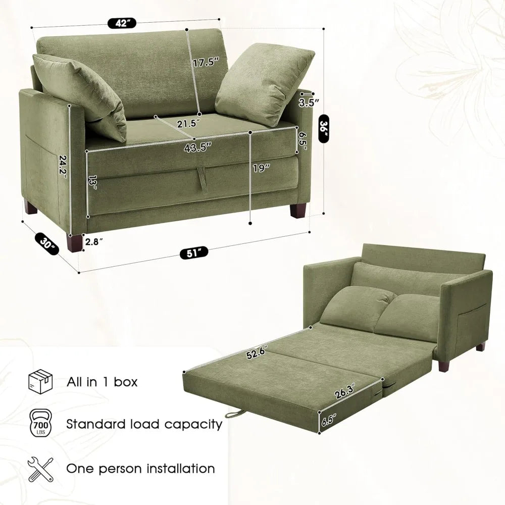 51 Inch Convertible Sofa Bed Folding Loveseat Sleeper for Small Spaces