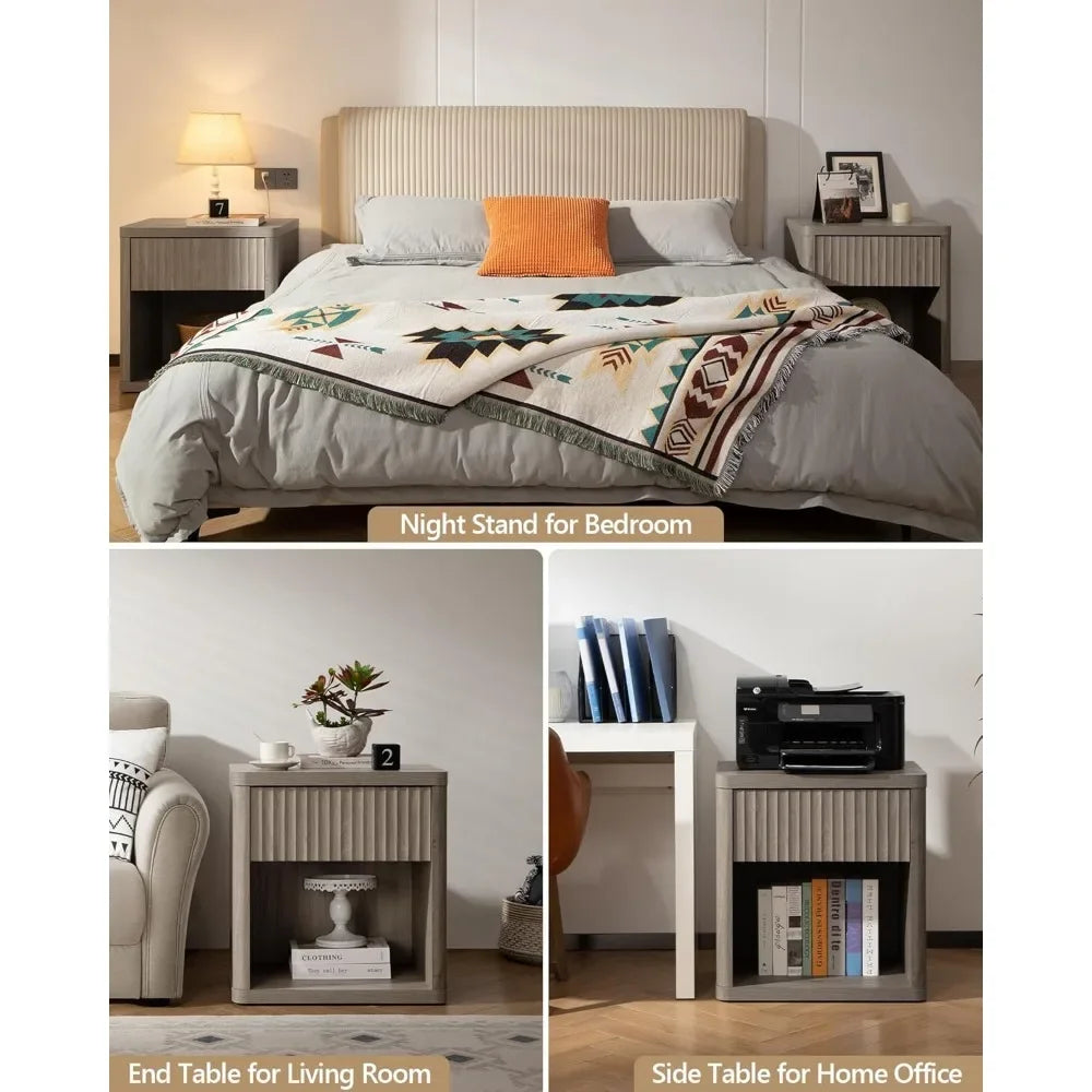 Modern Nightstand Set of 2 with Storage Drawer Minimalist Design