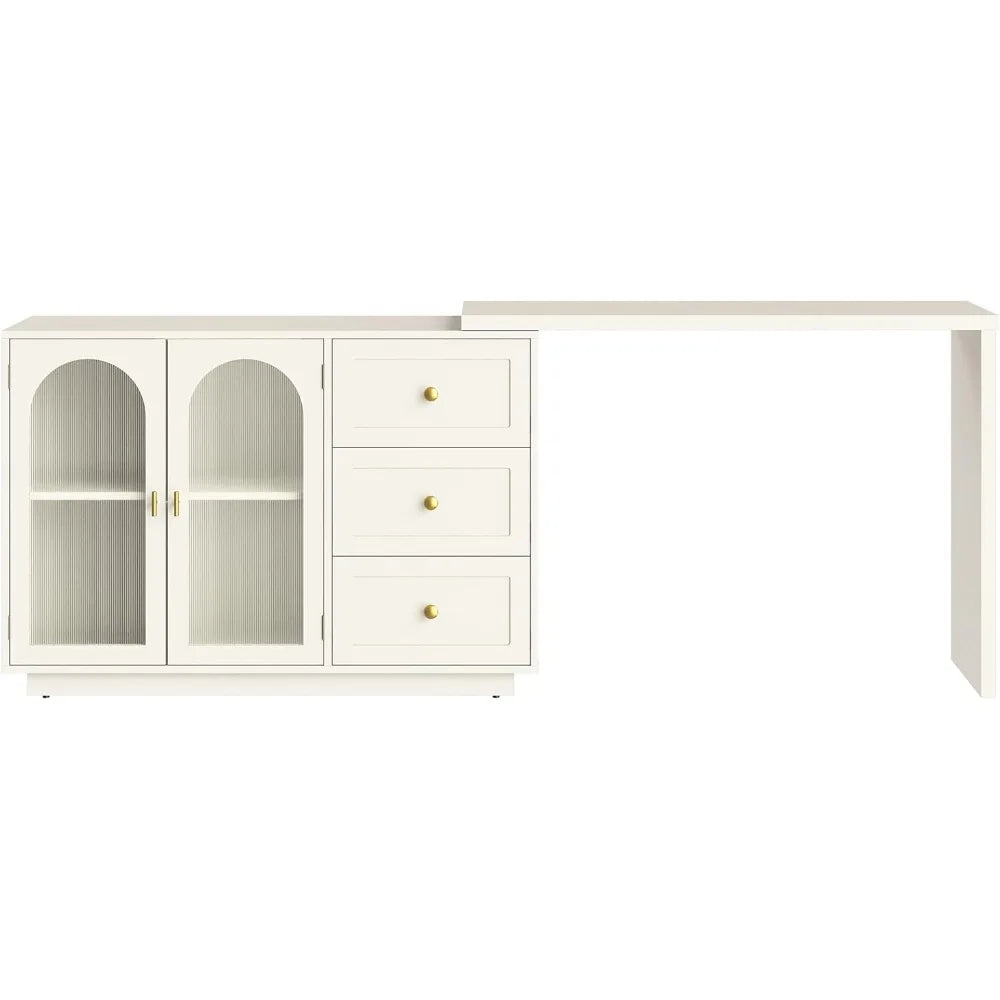 Modern L Shaped White Makeup Vanity Desk with Storage for Women