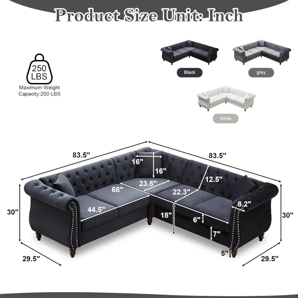 Ljustra 83.5" Oversized L-Shaped Velvet Couch 5-Seater Sofa