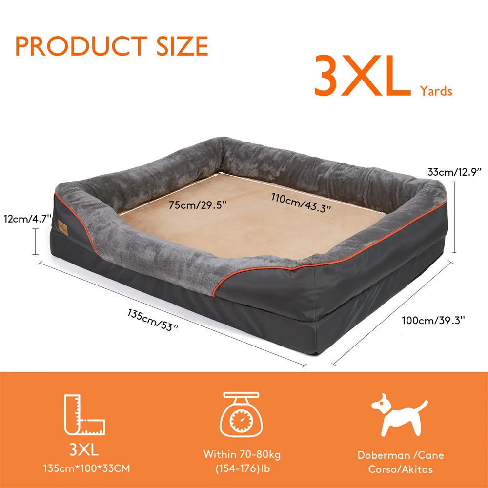Jumbo Orthopedic Memory Foam Dog Bed Waterproof Removable Cover