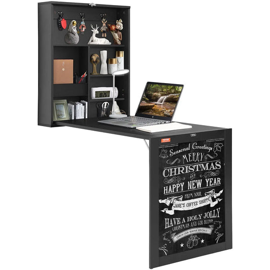 Space Saving Wall Mounted Desk with Storage and Blackboard for Home Office