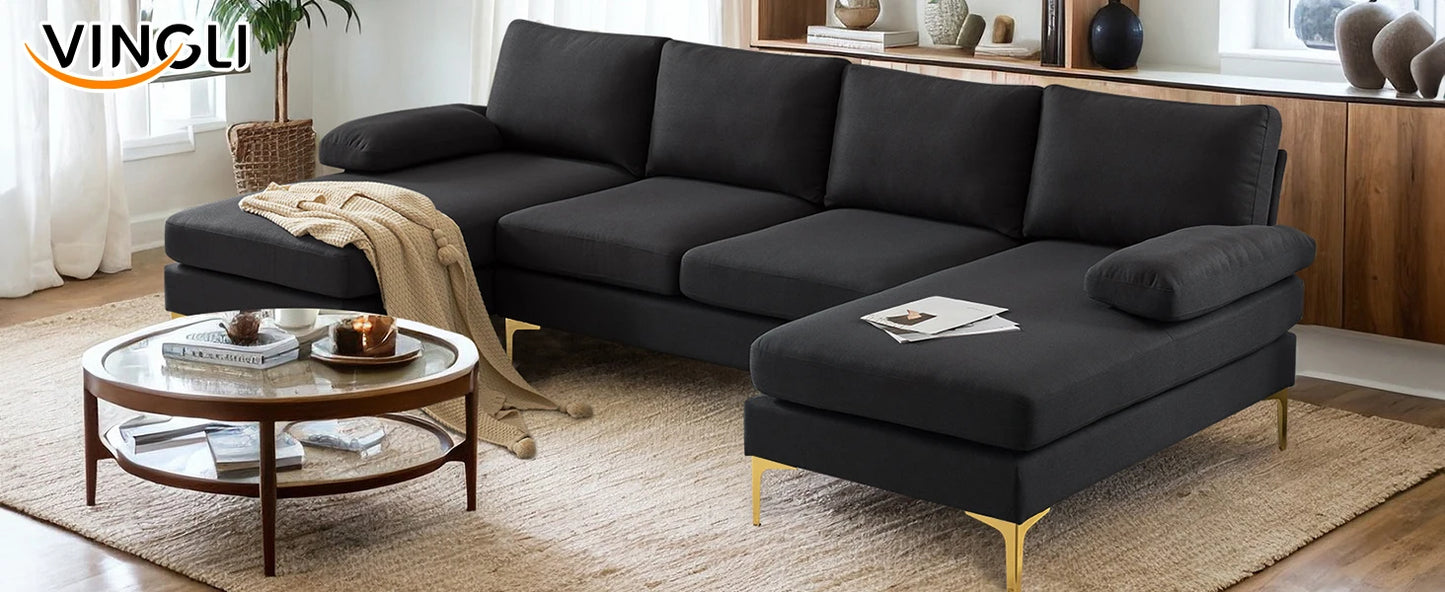 Ljustra U-Shaped 110" Sectional Couch, Modern Style, 5.9" Padding, Assembly Required