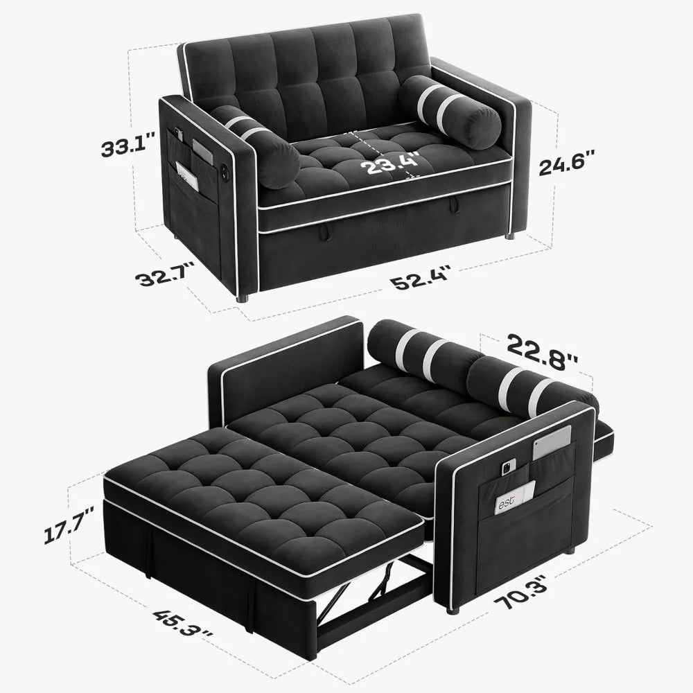 Ljustra 3-in-1 Sofa Bed with USB Charging Pull Out Couch Storage Pockets