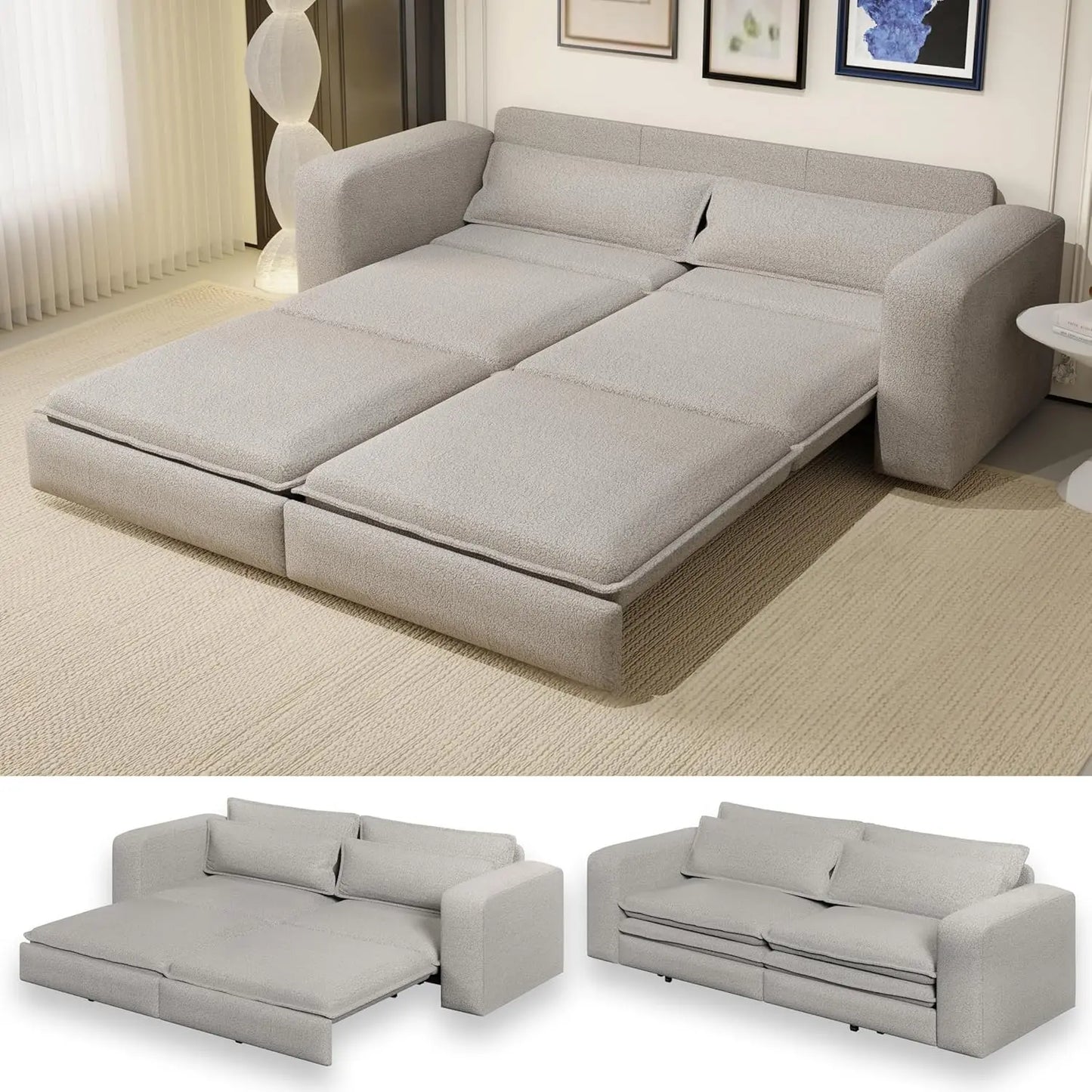 Ljustra 93 Inch King Pull Out Sofa Bed 3 in 1 Sleeper Couch