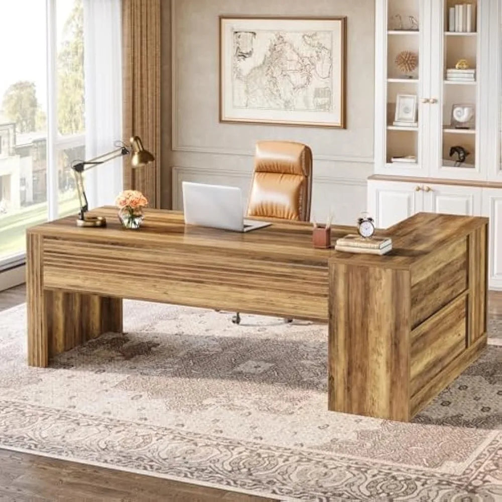 Large Executive L-Shaped Desk with Storage for Home Office Organization