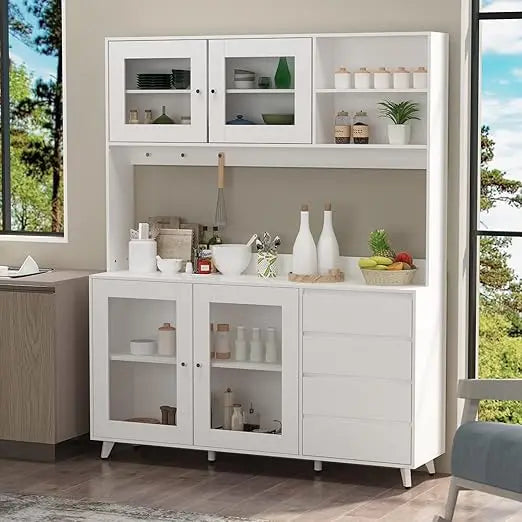 63 Inch Large Kitchen Hutch Cabinet Freestanding Pantry Storage Cupboard