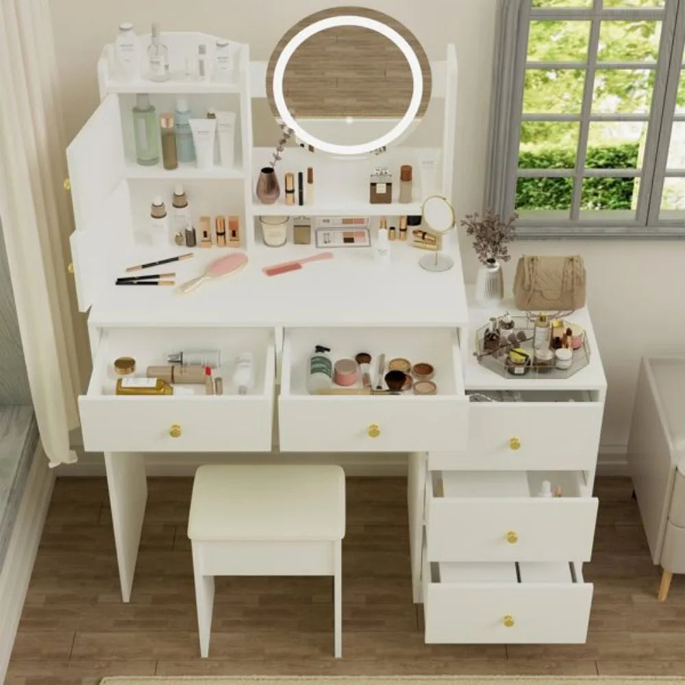 Ljustra Vanity Desk with Mirror Lights Adjustable Brightness Makeup Table