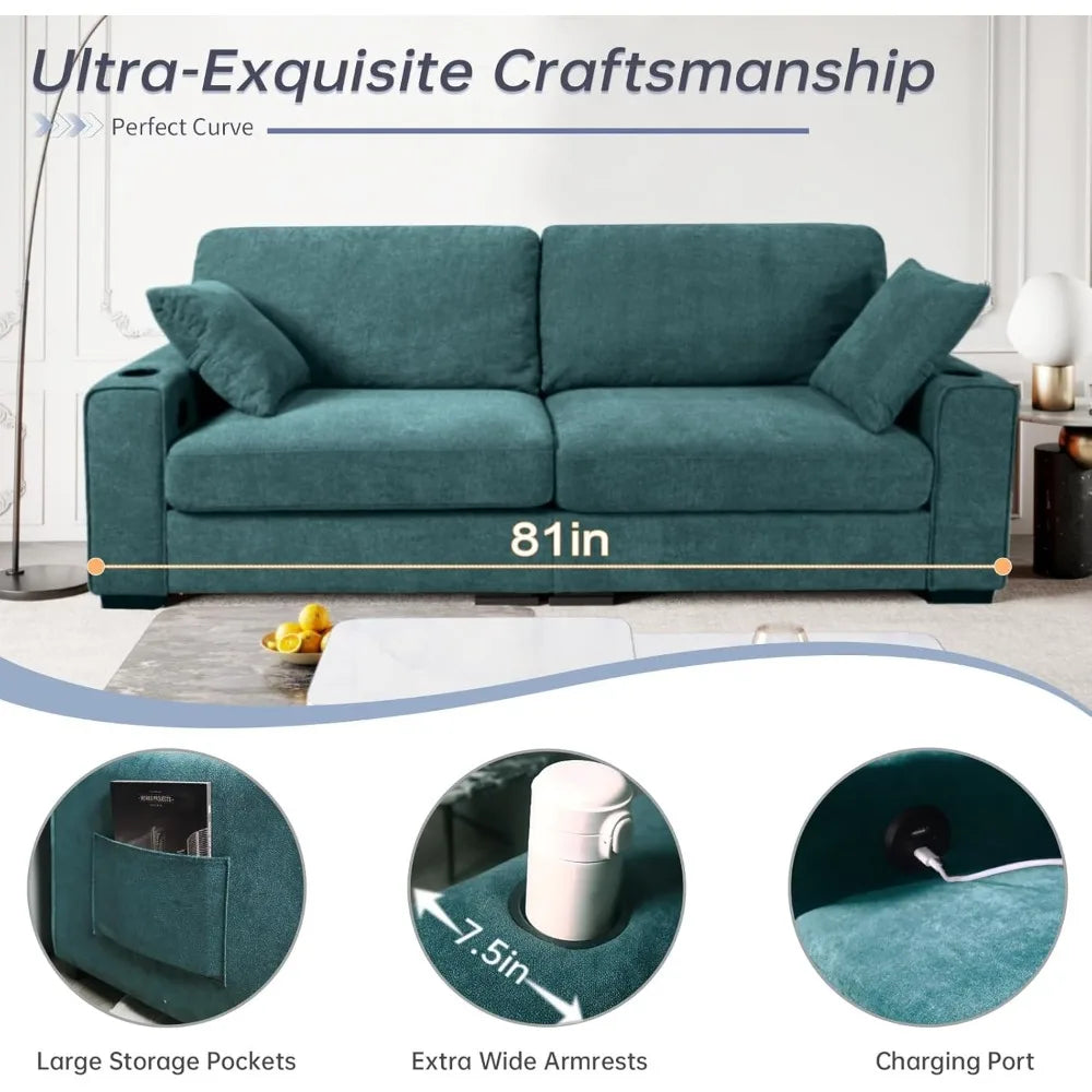Ljustra 81 Inch Loveseat Sofa Couch USB Charging 2 Cup Holders Small Spaces