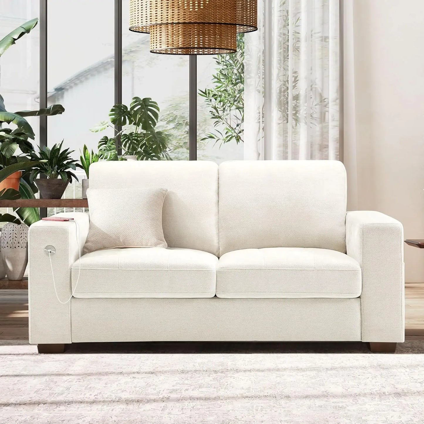 Modern 89 Inch Sofa Living Room Couch Comfy Chenille Fabric