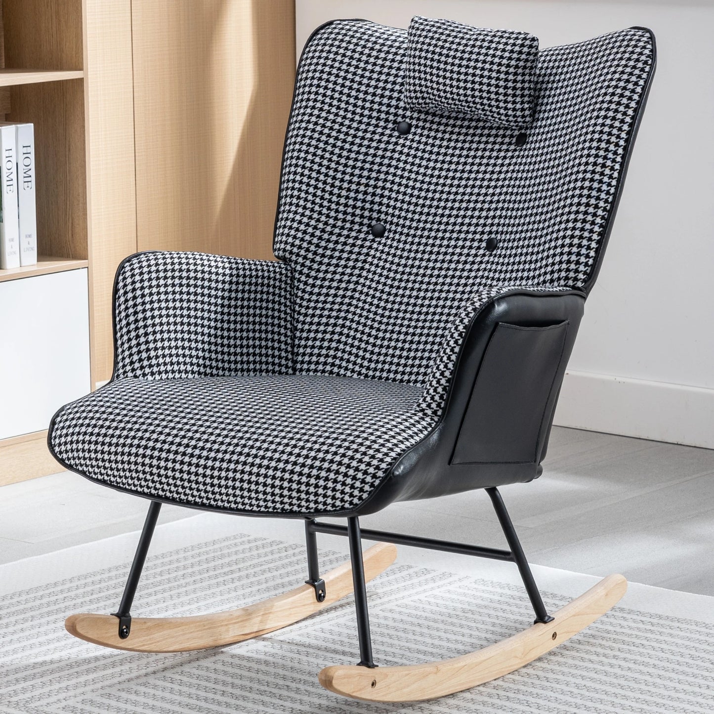 Modern Nursery Rocking Chair Upholstered Glider High Backrest Armchair
