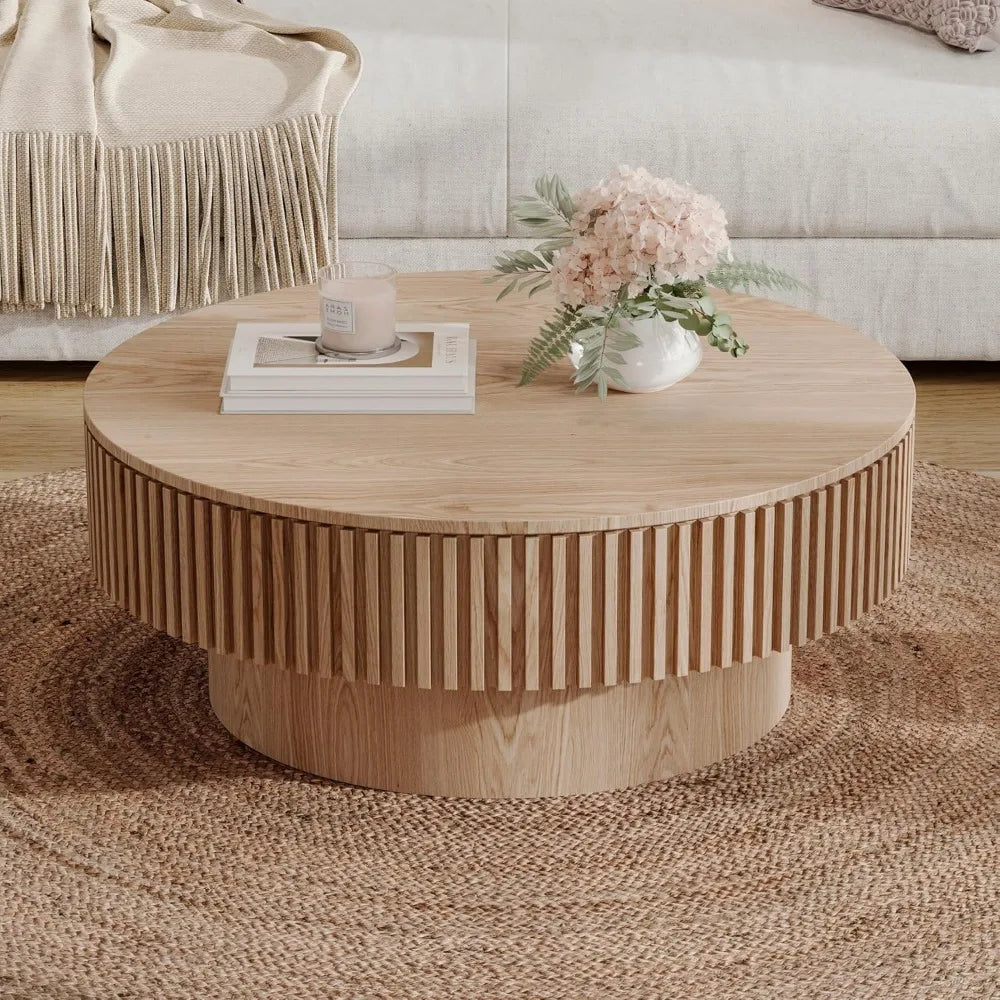 31.5 Round Coffee Table with Storage Modern Luxury Drum Accent Table