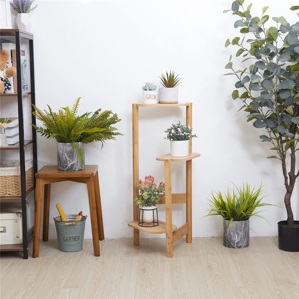 3-Tier Bamboo Plant Stand Indoor Corner Shelf Display Rack
