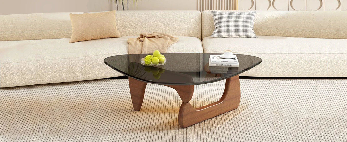 Triangle Glass Coffee Table Modern Abstract End Table for Living Room