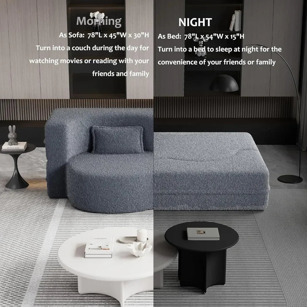 78" Curved Folding Sofa Bed Full Sleeper | Teddy Fabric Loveseat Couch