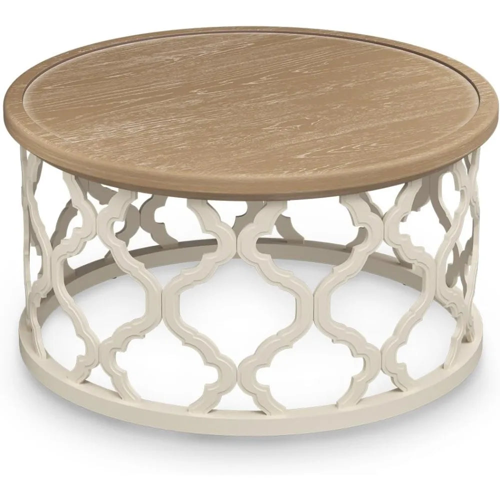 Farmhouse Round Coffee Table Vintage Storage French Country Style