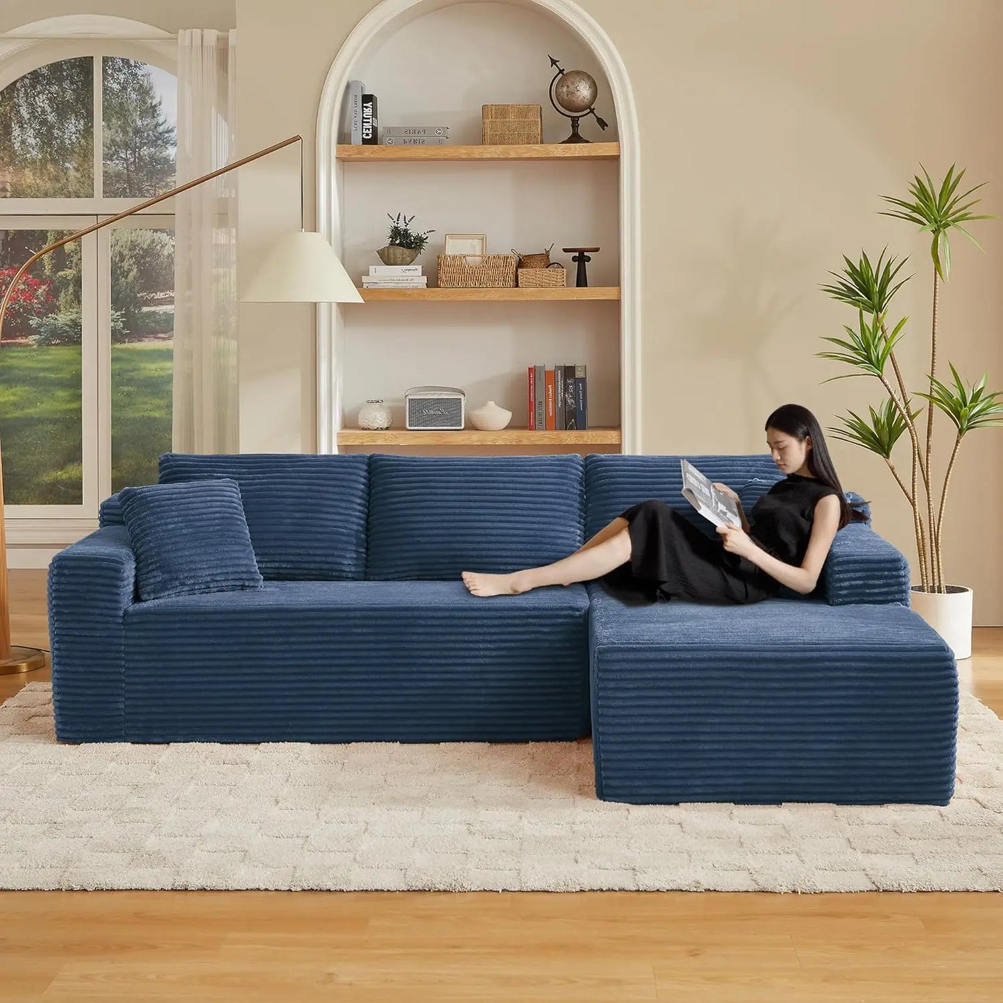 Modern L-Shape Modular Sectional Sofa Deep Seat Corduroy Couch