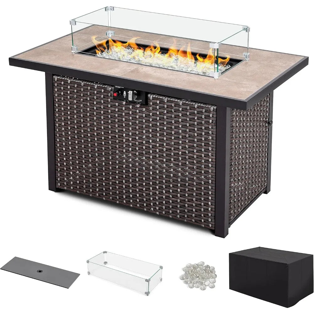 Nuu Garden 43 Inch Propane Fire Pit Table 50000 BTU Outdoor Patio